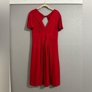 Red vneck knit dress